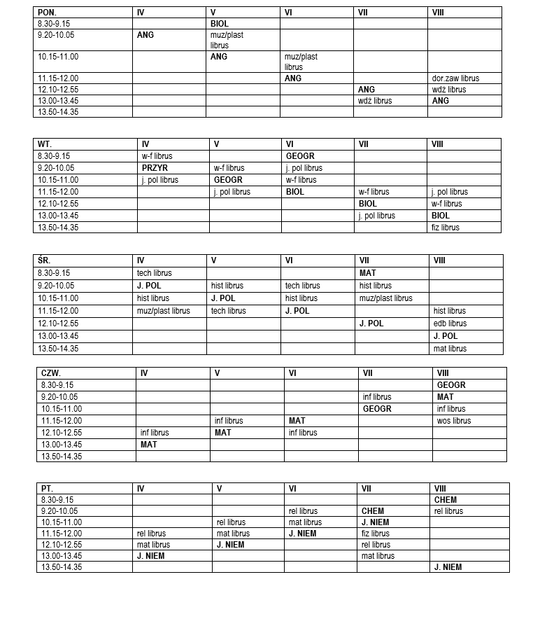 PLAN LEKCJI - ZDALNE LEKCJE