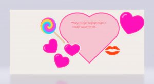 Delikatne różowe serduszka różnej wielkości nakładają się na sibie tworząc piękną kartkę, na której znajduje się napis : Wszystkiego najlepszego z okazji Walentynek.