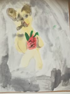 żółty miś na szarym tle