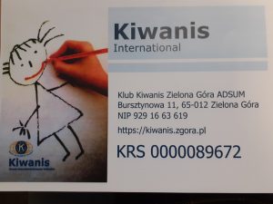 zdjęcie przedstawia wizytówkę Klubu KIWANIS z numerem KRS