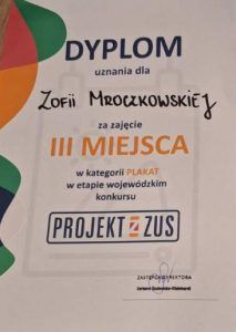 dyplom za zajęcie trzeciego miejsca w konkursie